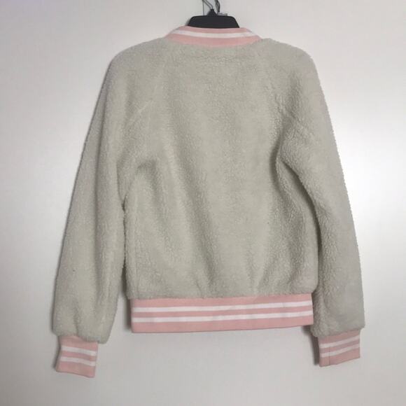Wild Honey New Sherpa Button Down Jacket Small Junior YOUTH Cream Pink coat snap - Picture 2 of 6